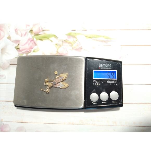 14k yellow rose gold Sterling Silver 925 Dangle Drop Earrings Tri Tone Posts - Picture 7 of 7